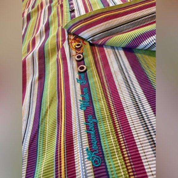 Robert Graham Multi-Colored Long Sleeve Striped Dress Shirt Men's Sz L Flip Cuff - Picture 8 of 15